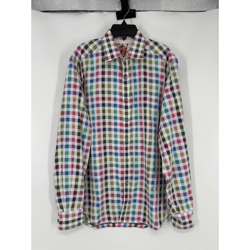 Robert Graham Colorful Gingham Check Flip Cuff Button Up Front Shirt Colorful M